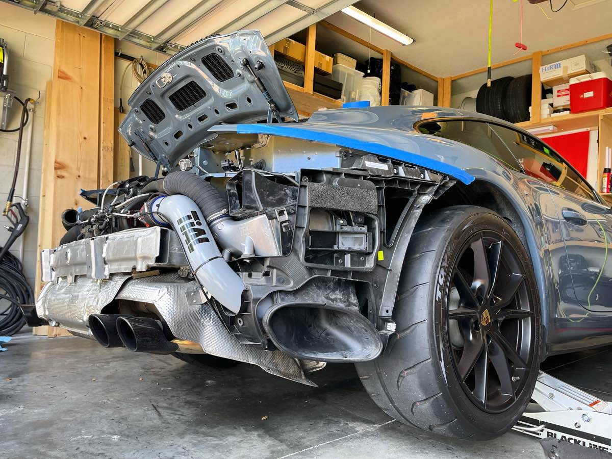 Major engine-out job on a sports car in the home garage